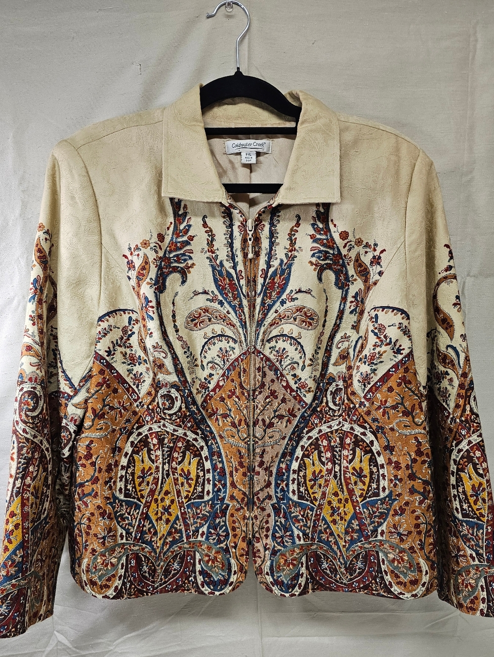 Coldwater Creek Women's Cream Paisley Zip-Front Jacket Size Petite XLarge